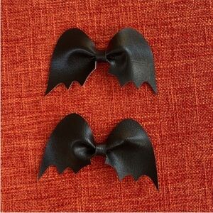 Handmade Black Faux Leather Bat Hair Clips Set of 2